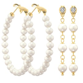 2 Pairs Earrings for Women Sets 316L Hypoallergenic Dangle Stud Pearl Earrings Hoop Earrings Surgical Steel Gold Plated Earrings…