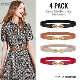 WERFORU Elastic Waist Belt for Women Vintage Wide Belt for Dress Women's Fashion Stretchy Cinch Belt, E-Black+Brown+Red+Beige