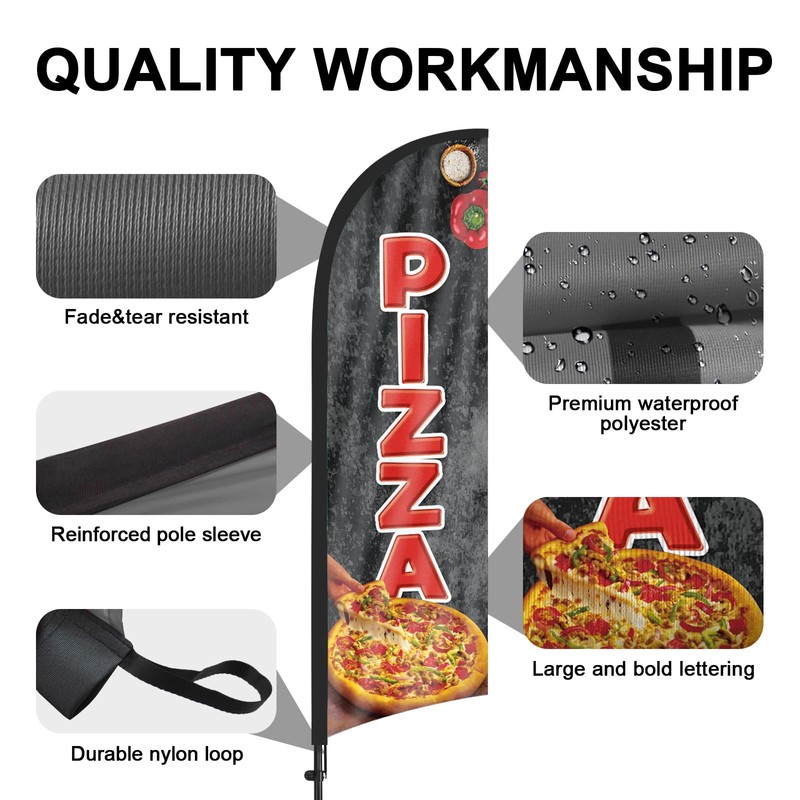 Swooper Flag Banner with Pizza Feather Flag, Pole and Ground