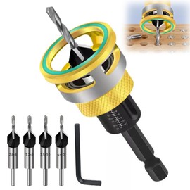 6-Piece Drill Countersink Set, Wood Drill Bit with Depth Stop, Drill Countersink with 1/4 Inch Hex Shank, Precise Drills, Choice of Wood Processing for DIY (4 Sizes)