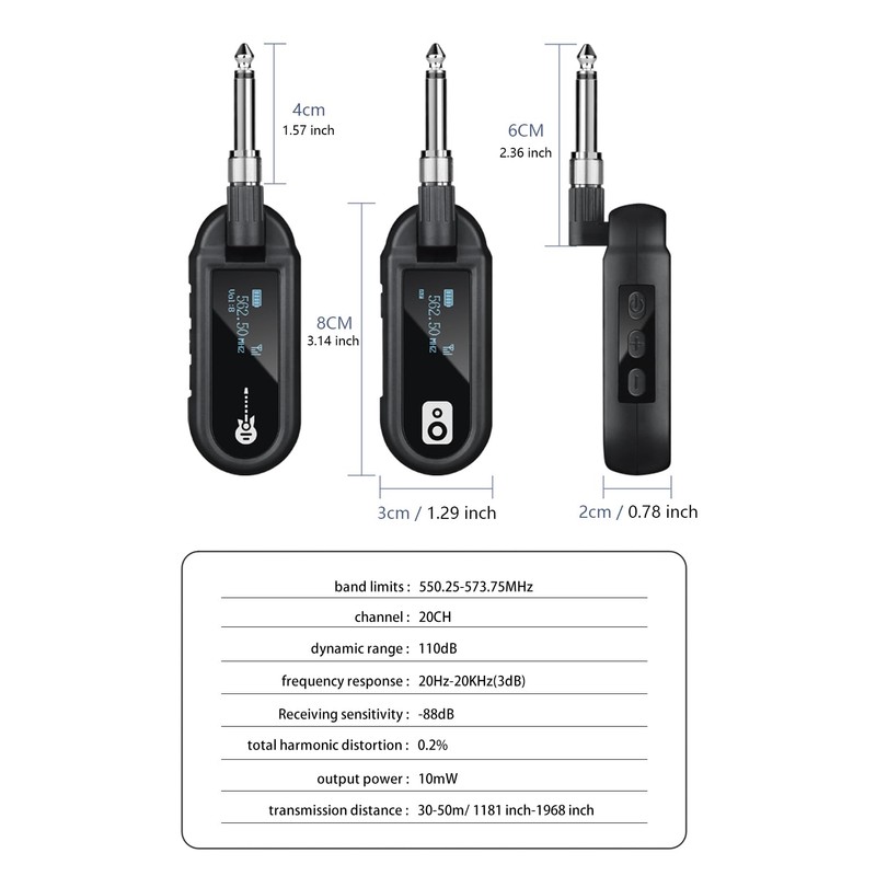 EBJ Wireless Guitar System UHF Wireless Guitar Transmitter Receiver Rechargeable