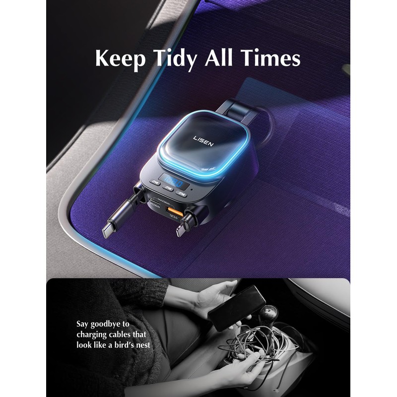 LISEN 2025 Bluetooth 5.3 FM Transmitter Car Adapter 96W 4