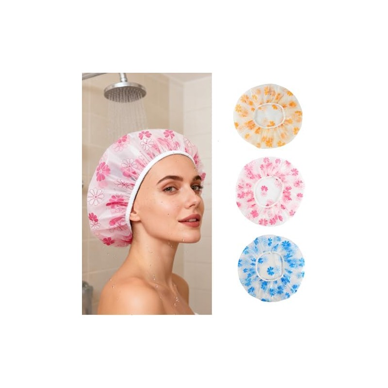 3 Gorros de Ducha Impermeables Elásticos Rojo Azul Amarillo Mujer