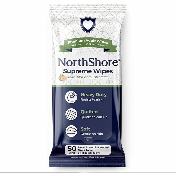 NorthShore Supreme Heavy-Duty Quilted Wipes, X-Large, 9 x 13 in., Pack/50