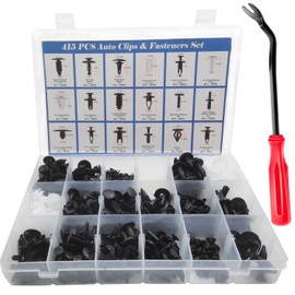 415 Piece Plastic Car Clips Set, 18 Sizes Car Screw Set with Fastener Remover, Plastic Screwdriver Set, Sponge, Tie Strips for Door Clips, Bumper Clips
