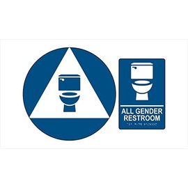 SignOptima ADA Compliant ALL GENDER RESTROOM Sign Bundle - Door and Wall Sign Tactile with Braille II (Blue)
