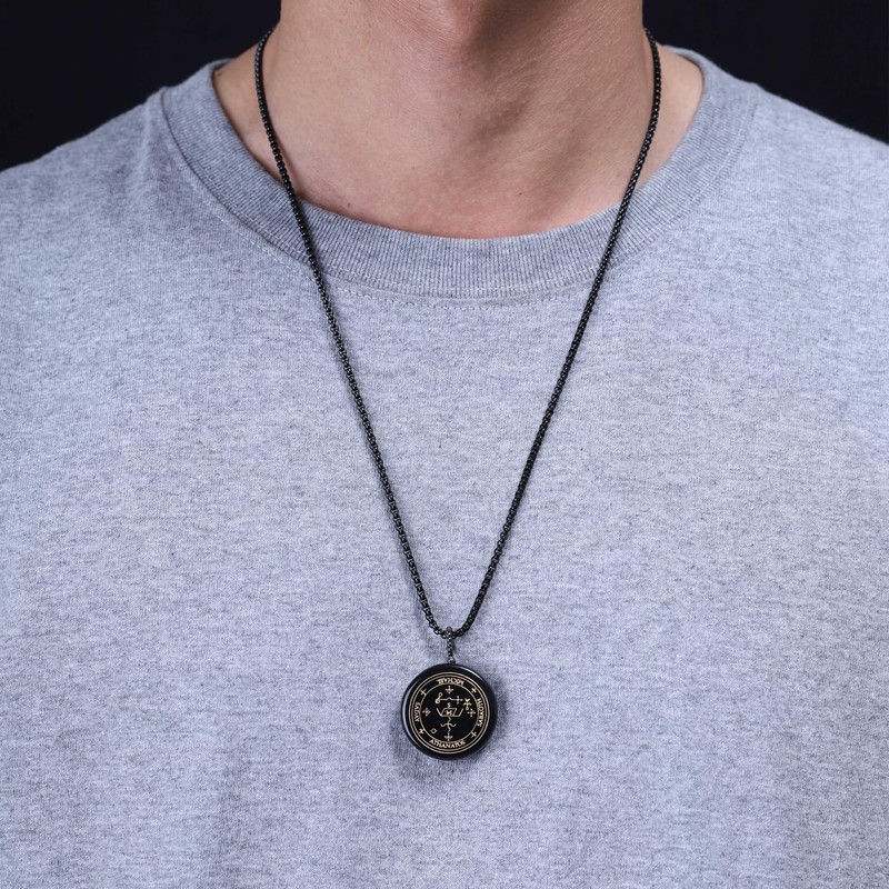 COAI Obsidian Archangel Carved Power Stone Pendant Necklace, Obsidian, obsidian