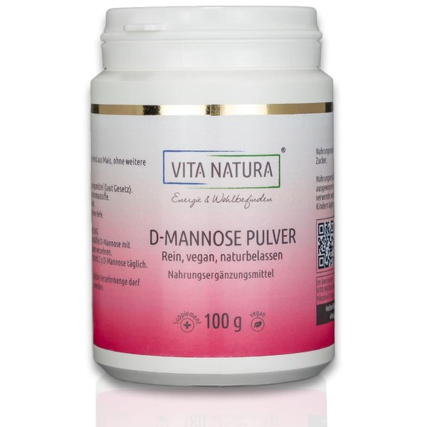 Vita Natura D-Mannose Powder, Vegan, Pure, from Germany, Well Tolerated Also for Allergy Sufferers, as Made from Corn (1 x 100 g)