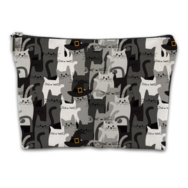 iapodiad - Bolsa de cosméticos con flores abstractas, impermeable, pequeña bolsa de viaje portátil para mujeres y niñas, viajes, estudio, almacenamiento diario, cute cats, Una talla