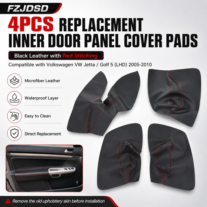 FZJDSD 4Pcs Black Microfiber Leather Inner Door Panel Cover Pads
