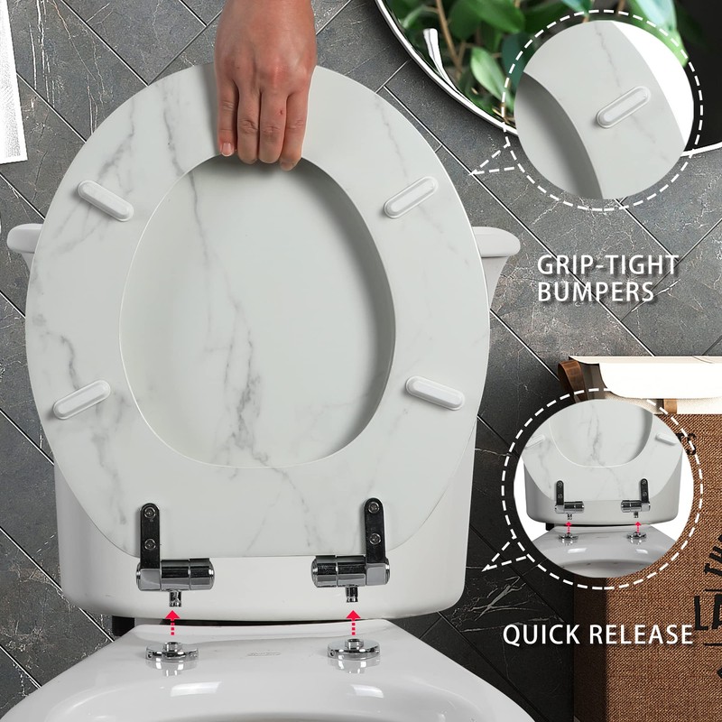 Angel Shield Marble Toilet Seat Durable Molded Wood with Quiet