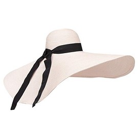 BWhite Women's Wide Brim Sun Hat - Summer Beach UV Protection Packable Reversible Bucket Hat (Free Size, White)