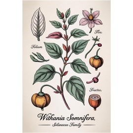 Plato botánico de Ashwagandha – Arte científico 20 x 30 cm, impresión Giclée sin marco