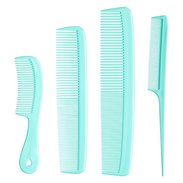 Mars Wellness 4 Piece Professional Comb Set Green - USA MADE - Fine Pro Tail Combs, Dresser Hair Comb Styling Comb - Premium Grade for Men and Women - Parting Teasing and Styling