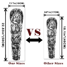 SOOVSY 46 Sheets Full Arm Temporary Tattoo for Men with Deer Eagle Flame Totem Boat Flower Half Arm for Women with Wolf Lion Daisy Fake Tattoos Stickers