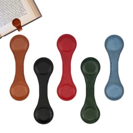 QSYZAIL 5 PCS Magnetic Leather Bookmarks Set - Double-Sided Magnet Design Book Markers Clip Gift for Book Lovers,Teachers and Students(Vintage Brown/Red/Black/Olive Green/Peacock Blue)