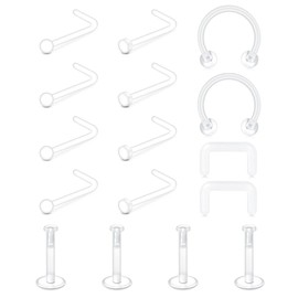 MODRSA 20g Clear Nose Studs Clear Nose Rings for Work Plastic Nose Rings for Surgery Clear Earrings Clear Cartilage Earrings Stud Septum Retainer Clear Septum Ring 16g