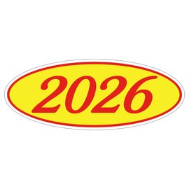 2026 Model Year Oval Window Stickers, Red on Yellow, Vinyl, 12-Pack, Waterproof Car Dealership Decals