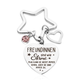 JJUNW Keyring with Engraving, Best Friend Gift, Star Key Ring, Friendship Gifts, Heart-Shaped Keyring with Pendants, silver