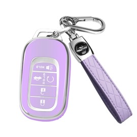 QBUC for Honda Key fob Cover with Keychain,Car Key Case Protector Compatible with 2022 2023 2024 Honda Accord Civic HR-V CR-V Pilot Smart Remote Key(purple)