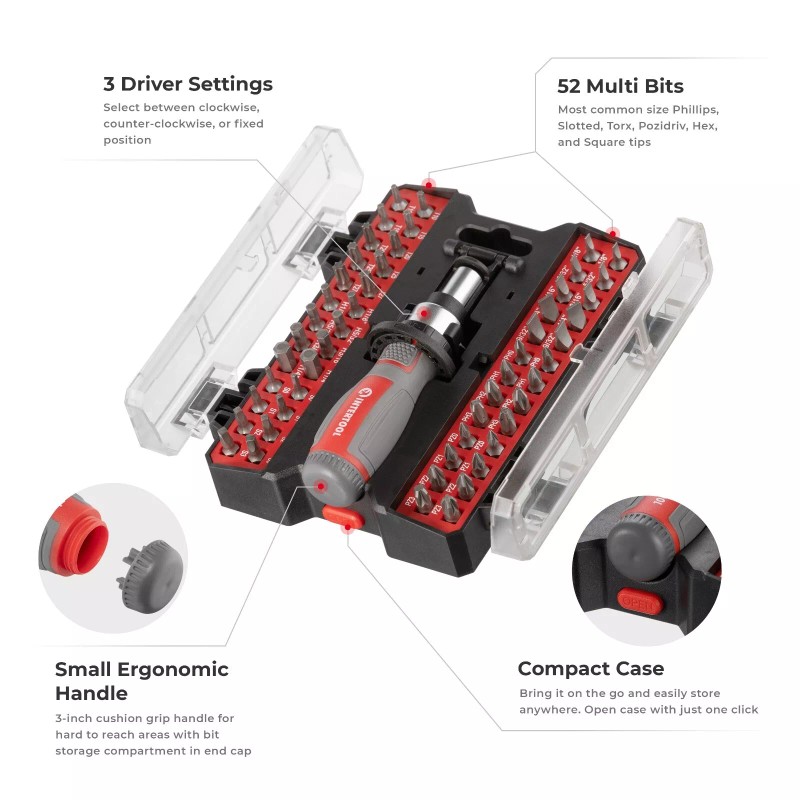 INTERTOOL 53-Piece Mini Ratchet Screwdriver and Bit Set VT08-3353