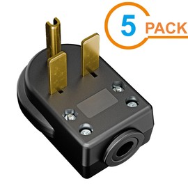 [5Pack] Nema 6-30P Plug Welder Plug 30 Amp 250 Volt Angle Plug, 3 Pole 3 Wire Grounding Blade Plug for Welders, Work with Cable OD Max. 1.06 Inch