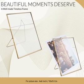 Fenzo Vintage Style 4x6 inch Portrait Metal & Glass Hanging Free Stand Picture Gold Photo Frame Desktop Picture Frames for Photos, Artwork, & Pressed Leaves, Floating Display Frames