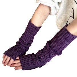 AWOCAN Long Fingerless Gloves Soft Winter Warm Gloves Winter Knit Arm Warmers Thumb Hole Gloves Knitted Warm Weaving Gloves, purple