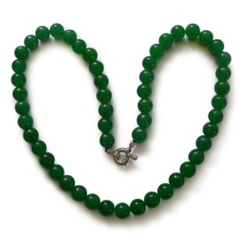 Vifaleno Jade Malaysia Jade Natural Green Round Necklace 8mm Stainless Steel Lobster Clasp 17", Jade