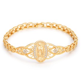 Gold Catholic Bracelet for Women-14k Gold Plated Bracelet,Hypoallergenic Non Tarnish Trendy Jewelry,Dainty Stainless Steel Cubic Zirconia Religious Baptism Virgin Mary Bracelet Gift for Her