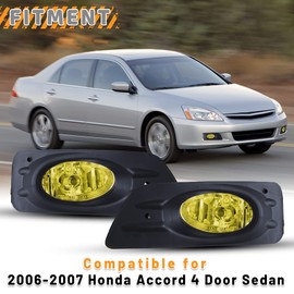 AUTOWIKI Fog Lights For 2006 2007 Honda Accord 4 Door Sedan dr Lamps Assemblies Driver Passenger Replacement With Wiring Kits Amber Yellow