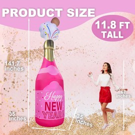 12FT Gaint Inflatable Champagne Bottle Decorations, New Year's Eve Inflatables Built-in LED Lighted Birthday Engagement Bachelorette Party Bridal Shower Wedding Celebration Anniversary Decorations