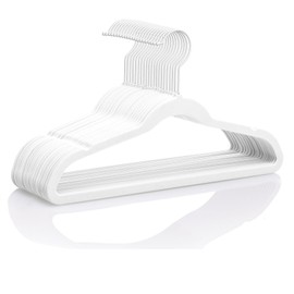 MIZGI Premium All White Kids Velvet Hangers with White Hooks 50 Pack 14" inch White Felt Space Saving Hangers,Nonslip Huggable Hangers for Petite Junior Children's Skirt Dress Pants,Clothes Hangers