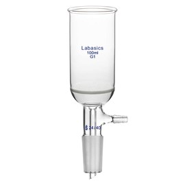 Labasics Buchner Borosilicate Glass Filter Funnel with Coarse Frits (G1), 46 mm I.D, 80 mm Depth, Buchner Filtering Funnel with 24/40 Standard Taper Inner Joint and Vacuum Toothed Tubulation (100 ml)