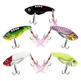 Balifly Spinner Baits VIB Fishing Lures for Trout Walleye with Fishing Snap Clips Metal Blade Bait Spoon Lures Rooster Tail Treble Hooks Freshwater Saltwater FS/YE-06(C2,0.53oz,5pcs)