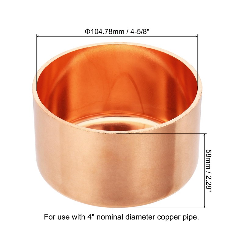 PATIKIL 4" Copper Pipe End Cap, 1Pcs Copper Fitting Cap