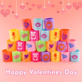 Menzcci 24 Pcs Valentines Mini Coil Springs Toys Magic Spring Toys for Kids Boys Girls School Classroom Valentines Day Card Prizes Party Favor Gifts