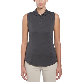Callaway Women's Sleeveless Golf Polo Shirt with Moisture-Wicking Fabric, Black Heather