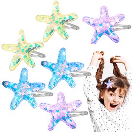 AOZUO Pack of 6 star hair clips, children's hair clips, glittering hair clips with glittering starfish hair pins motif glittering for the beach, women, girls, headwear, earrings, chain styling
