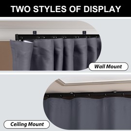 hoeflife Room Divider Blackout Curtains & Ceiling Curtain Track Set Wall Mount Extra Wide Track Curtains Flexible Sliding Curtain Rod Room Separation Privacy（W 72 x H 72 in Grey Drape & Black Rail）