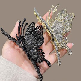 Jascatin 2pcs Metal Angel Butterfly Claw Irregular Rhinestone Shark Clamp for Thick Wave Anti-Slip Hair Styling Accessories for Women (Gold-A)