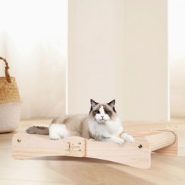 Oroonoko Cat Scratcher Bed for Indoor 2-in-1 Sisal Scratching Post & Hammock with Easy Assembly, Non-Tip Wood Base, Large Cat Bed & Scratch Pad （Wave Type）