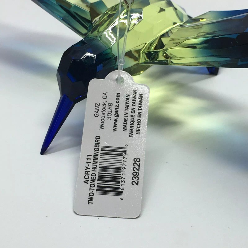 Ganz Crystal Expressions Acrylic Hummingbird Ornament Suncatcher Blue/Yellow Gr