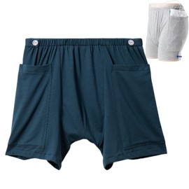 WEEOATAR Incontinence Care Shorts,Fistula Pants,Catheter Underwear Incontinence Pants,Urine Bag Underwear with Double Pockets for Nephrostomy,Foley,Suprapubic&Biliary Catheters(Man Dark Blue,M)