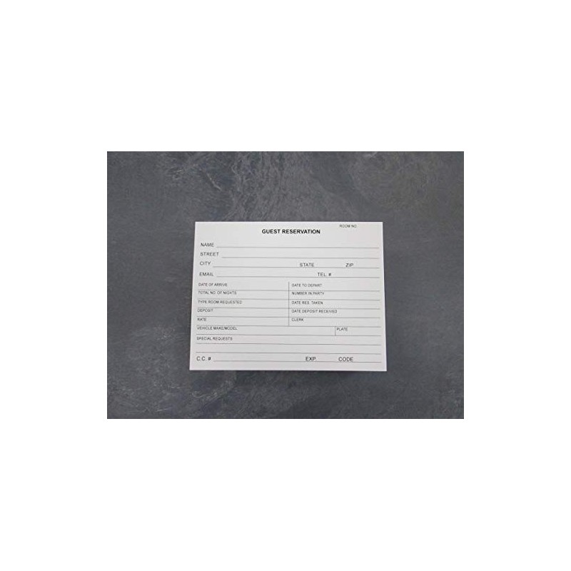Guest Reservation/Registration Card for Hotels, Motels, Hospitality Front Desks Check