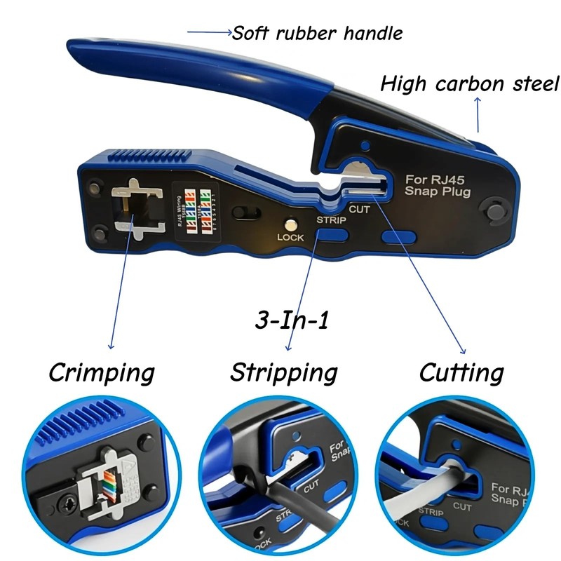 RJ45 Crimp Tool 8P RJ45 Crimping Tool Pass Through Ethernet