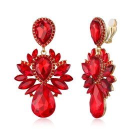 EVER FAITH Crystal Clip On Earrings Wedding Rhinestone Dangle Vintage Style Teardrop Cut Marquise Statement Chandelier Clip On Earrings for Women Bridal Party Clear Silver Tone, Crystal, No Gemstone