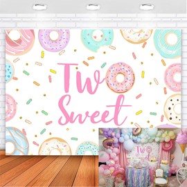 Avezano Donut Two Sweet Birthday Backdrop Second Birthday Party Decorations Background Sprinkles Donut Happy 2nd Birthday Party Supplies 7x5ft