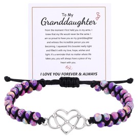 Gifts for Granddaughter Infinity Love Heart Bracelet Natural Stone Beaded Bracelets Mothers Day Anniversary Graduation Christmas Birthday Gifts for Women Mom Grandma (Purple) (To My Granddaughter)