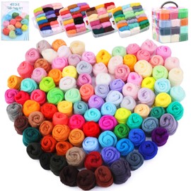 Wamkon Needle Felting Set 96 Colours Wool Roving Yarn Needle Felting Wool Needle Felting Starter Set with 4-Layer Transparent Storage Box for DIY Hand Spinning and DIY Creations
